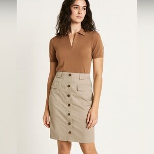 Brooks Brothers Tan Button-Front Pencil Skirt